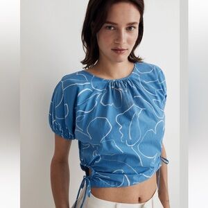 NWT Madewell Embroidered Poplin Puff-Sleeve Cutout Crop Top - 100% Cotton